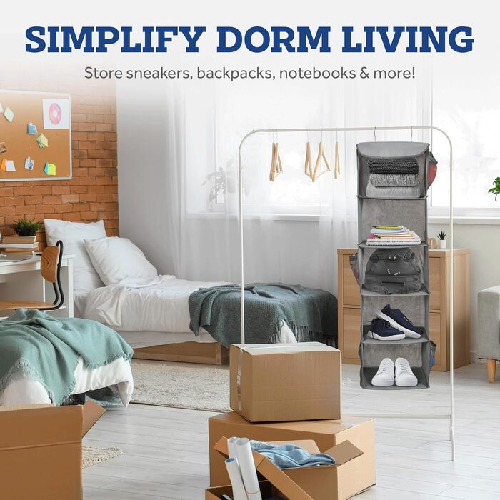 Настінна полиця-органайзер з 5 відділеннями для шафи - міцна та довговічна, з металевими гачками та каркасом, легкий доступ, для зберігання, кемпінгу