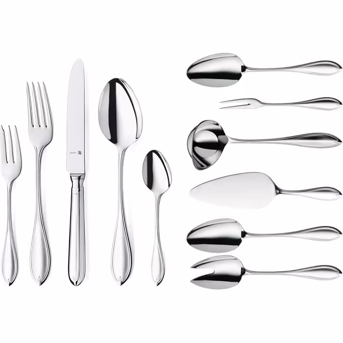 WMF Premiere Cutlery Set, 12 Place Settings, 66 Pieces, 60 Pieces with Serving Utensils, Hollow-Ground Knives, Cromargan protect polished, scratch-resistant, dishwasher-safe, 66-piece Single