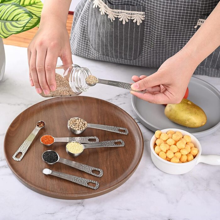 Viwehots Measuring Cups and Spoons, 14 Piece, 18/8 Stainless Steel Measuring Cups and Spoon Set, 6 Metric Measuring Cups and 7 Spoons, 1 Level, Dry Measuring Cups and Spoon Set for Baking and Kitchen