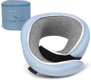 Подушка для шиї Proglobe, 100% Memory Foam, ортопедична, для подорожей (літак, авто, поїзд), з 3D-маскою для сну, сітчаста сумка (світло-блакитна)