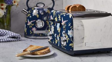 Тостер VQ Laura Ashley з 4-ма тостами, регулюванням нагріву, функцією розморожування та підігріву, нержавіюча сталь, вінтажний дизайн, з насадкою для круасанів (Elveden Marine)