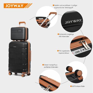 Набір валіз Joyway 5шт з жорстким корпусом, 4 колеса та TSA-замок. Включає косметичку та сумку. Білий/коричневий (Чорний/коричневий, ручна валіза 3шт)