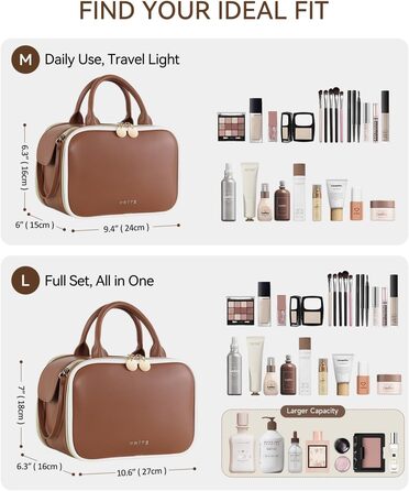 Косметичка-органайзер велика містка з водонепроникним покриттям та ручкою, з декількома відділеннями (колір: кавовий)