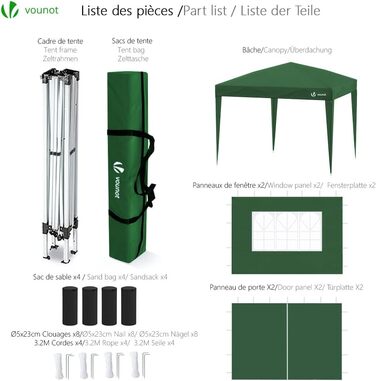 VOUNOT® Gazebo 3x3m with 4 Side Walls & 4 Sandbags, Pop Up Folding Gazebo, Foldable Garden Tent Party Tent, including Bag, Grey (Green + 4 Side Walls)
