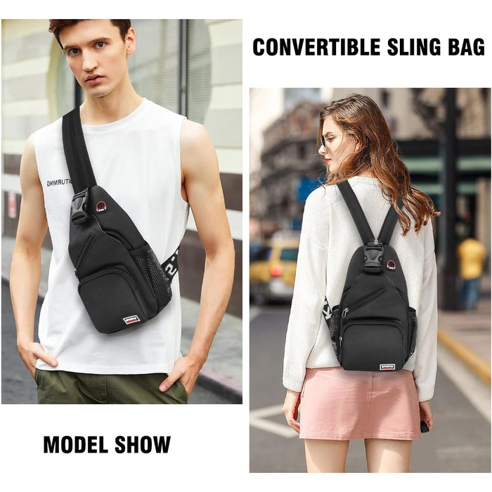 Сумка-слінг через плече чорна, рюкзак-сумка для жінок та чоловіків, сумка через тіло, спортивна сумка, casual, для подорожей та шопінгу