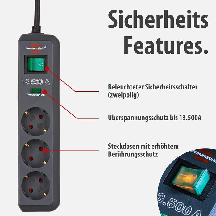 Бренненштуль Eco-Line Мережевий фільтр 3-fach з захистом від перенапруги (антрацит)