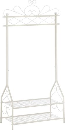 SONGMICS Vintage Style Clothes Rack Wardrobe Clothes Rail with Clothes Rod and 2 Shelves made of Metal 92 x 173 x 41 cm (W x H x D), Cream White, HSR07W