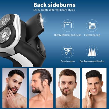 Електричний гоління для чоловіків SweetLF [2023 Neu] з 3D-головкою, LED-дисплеєм, 3 змінні насадки та зарядним пристроєм, IPX7 водонепроникний, чорно-сірий