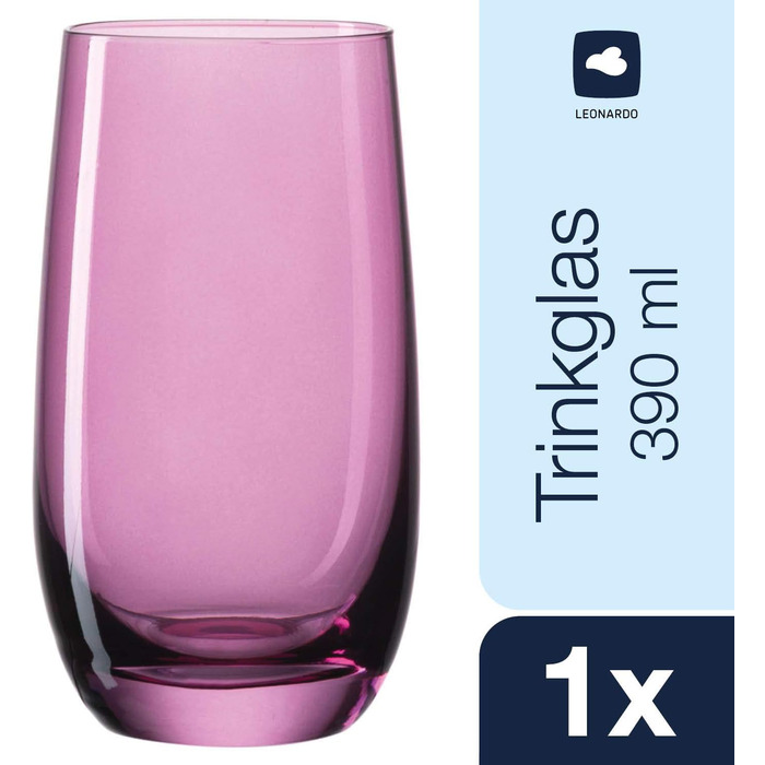 Leonardo Sora Drinking Glasses, Set of 6, Colorful Glass Set, Dishwasher-Safe Juice Glasses, Water Glasses, Drinking Cups in 6 Colors, 390 ml, Assorted Colors, 047287
