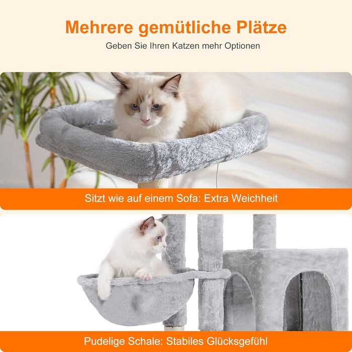 Котячий будиночок Heybly з котячою щіткою, котячий будиночок для домашніх котів з м'якою подушкою, котячий когтетоп з корзиною, когтеточкою та стовпчиком, HCT005SG (світло-сірий)