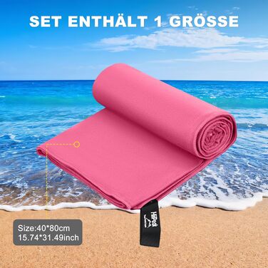 Рушник з мікрофібри HiiPeak: компактний, легкий, швидковисихаючий (80 x 40 см, Рожевий)