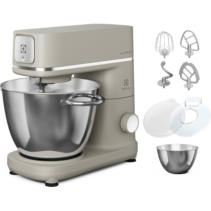 Кухонний міксер-тістоміс Electrolux EKM5570 Platinum Pearl, нержавіюча сталь, 1200 Вт, 10 швидкостей, з вінчиком та кришкою