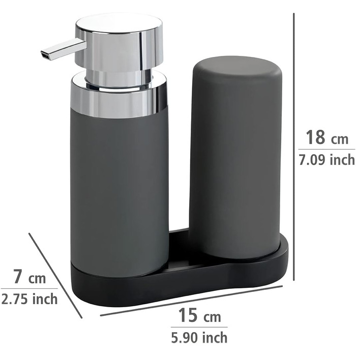 WENKO Easy Squeez-e Dish Station Grey, Soap Dispenser and Dish Soap Dispenser, 0.25 l