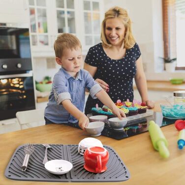 Силиконова підставка для посуду IYYI, 43.2 x 30.5 см, сіра, швидковисихаюча, термостійка