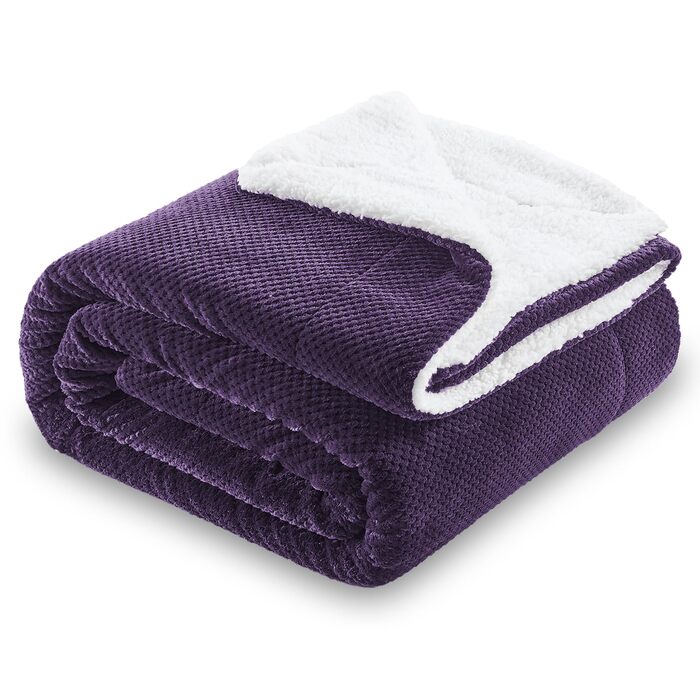 Плюшевий ковд Sochow Sherpa Fleece, 220x240 см, глибокий фіолетовий колір, для ліжка, дивана та крісла