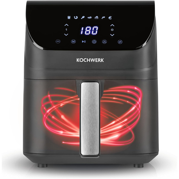 Фритюрниця повітряна RACHS KOCHWERK Vario-Doppelkammer 9 л з роздільною камерою, сенсорним екраном та 8 програмами | Без олії, для здорового харчування, 2700 Вт, Smart-Cook функція (Сірий, 4 літри)