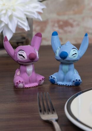 Enesco 6008687 Disney Ceramic Stitch and Angel Salt and Pepper Shakers, Stoneware, Multicolor