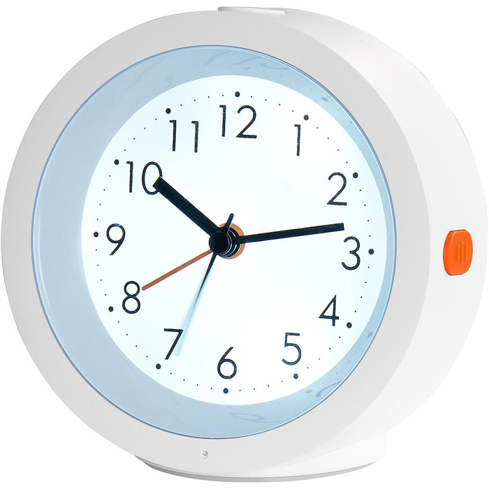 infactory Alarm Clock Quiet: Analog Quartz Clock, Silent, Night Light, Light Sensor, Battery (Analog Travel Alarm Clock, Absolutely Silent, LED Clock with Battery Operation)