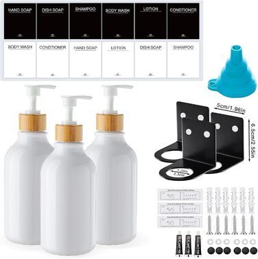 Wall-Mounted Soap Dispenser Set (No Drilling Required), 3-Pack 500ml Soap Dispenser, Wall Shampoo Dispenser, Shower Dispenser, Dish Soap Dispenser, Shampoo Dispenser for Kitchen, Bathroom (White)