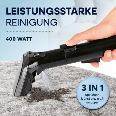 CLEANmaxx Професійний пароочисник для меблів та килимів Pro Steam | 3-в-1: для меблів, точкове чищення, прання | Ефективний видалення плям гарячою водою та парою для килимів, авто, диванів (Чорний з шампунем, Pro 400W)