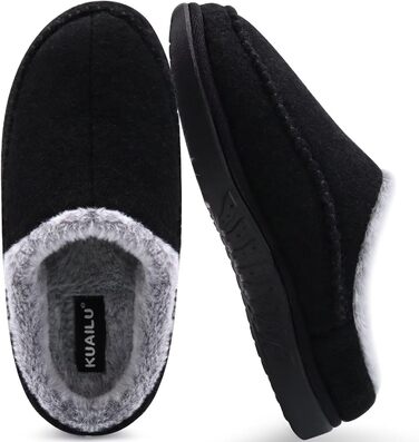Чоловічі тапочки KuaiLu з піною пам'яті, зручні, ручної роботи, з мікрозамшею, з підтримкою склепіння стопи, з підкладкою з штучного хутра, гумова підошва, для дому та вулиці (48 EU, Чорний)