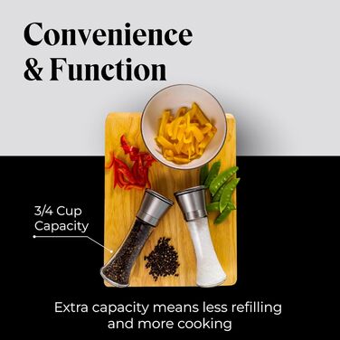 Набір для перцю та солі Willow & Everett з нержавіючої сталі - 2 великі ручні млини з регульованим жорном, без наповнювача, з підставкою