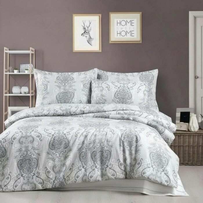 Комплект постільної білизни 200x200 см, 3-частини, 100% бавовна, Renforcé, з блискавкою, ArinaV1 (Сірий)