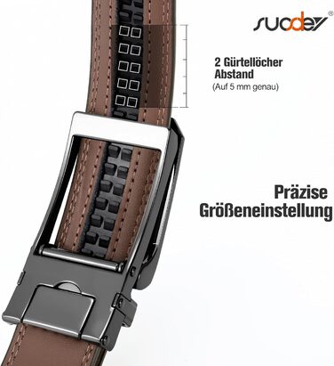 Чоловічий шкіряний ремінь Suosdey з автоматичною пряжкою, для костюма, джинсів та брюк, регульований, без отворів, ширина 30 мм, 115 см (B-brown, 105 см: для талії 83-90 см)