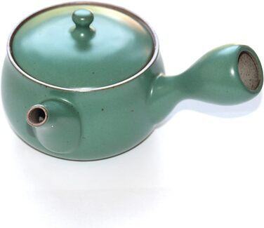 Traditional Japanese Kyusu Teapot made of Enamelled Clay, Green • Built-in Filter • Capacity 320 ml • Tea Soul