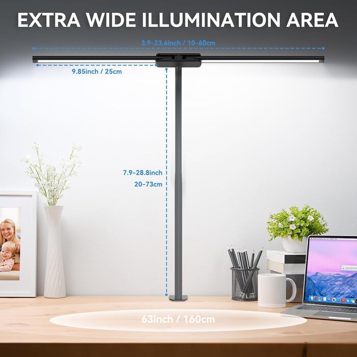 LED настільна лампа Rigors 60 см з регулюванням яскравості, 900 лм, денне світло, захист очей, 5 кольорів, 10 рівнів яскравості, гнучкий 360° шийка, з мережевим адаптером, чорний