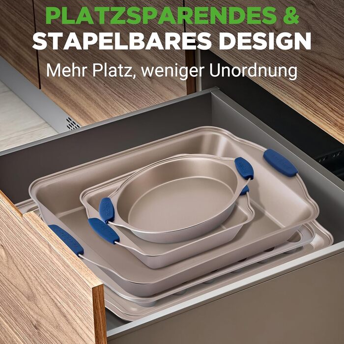 Набір форм для випічки NutriChef 6 шт. – дека, форма для мафінів, кексова форма з антипригарним покриттям, термостійка до 230°C, складається, з ручками з силікону з вуглецевої сталі – ідеально для тортів, хліба та мафінів