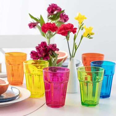 Rainbow Glasses Set, 6-Piece: Colorful Water Glasses, 425 ml Drinking Glasses, Colorful Highball Glasses, Cocktail Glasses, Juice Glasses, Large Drinking Glasses, Colored Caipirinha Glasses | Gigi Vivid Rainbow