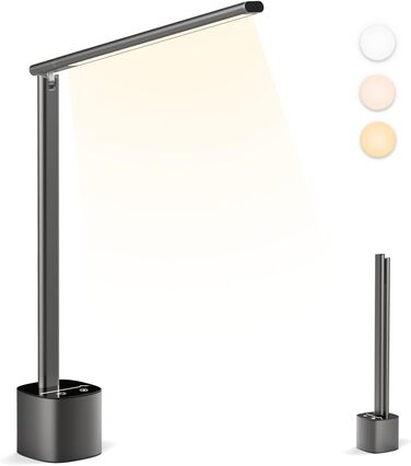 LED лампа настільна Hapfish з регулюванням яскравості, акумуляторна, з сенсорним керуванням, 5000mAh, для офісу, вулиці, приліжкові лампи (сіра)