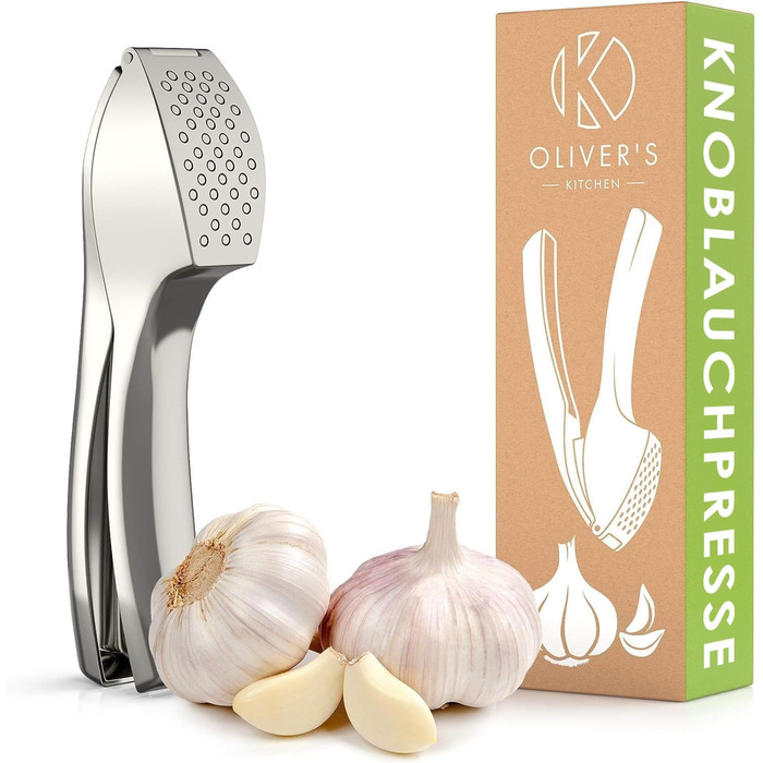 Преміум-прес для часнику Oliver's Kitchen® - зручний та легко миється - подрібнює часник та імбир без лушпиння - міцний та довговічний (сріблястий)