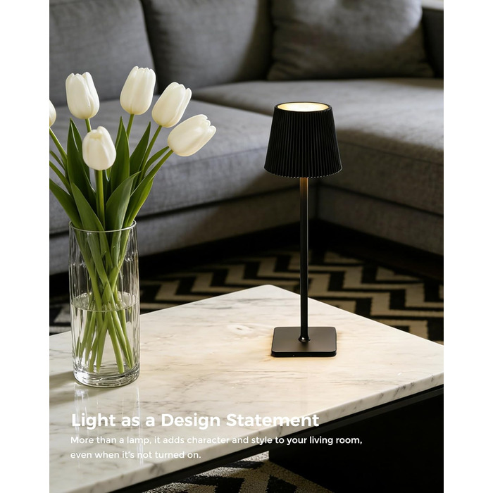 Світлодіодна настільна лампа бездротова LED для вулиці та дому, димована, з акумулятором 5200mAh, водонепроникна IP54, чорна