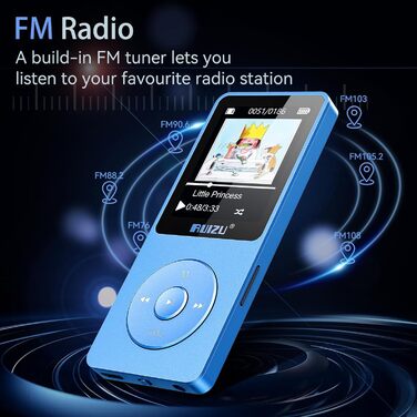 MP3-плеєр 64GB з Bluetooth 5.3, ультралегкий (30г), до 80 годин роботи, 1.8