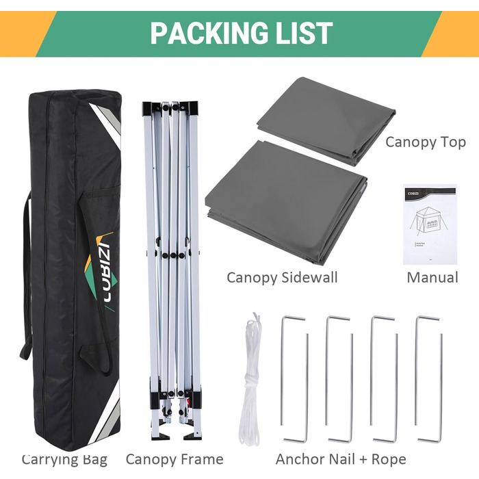 COBIZI Pop-up Pavilion 3x3, Folding Pavilion 3x3 Waterproof, Stable, Winter-Proof |8x Pegs|4x Wind Ropes|UV Protection 50+|High-Density Tarpaulin| Pavilion Folding 3x3m Party Tent Folding Pavilion 3x3 Garden Pavilion