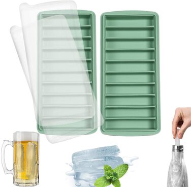 Силіконова форма для льоду LessMo з кришкою, BPA-free, 10 відсіків, для коктейлів та віскі, зелена (2 шт)