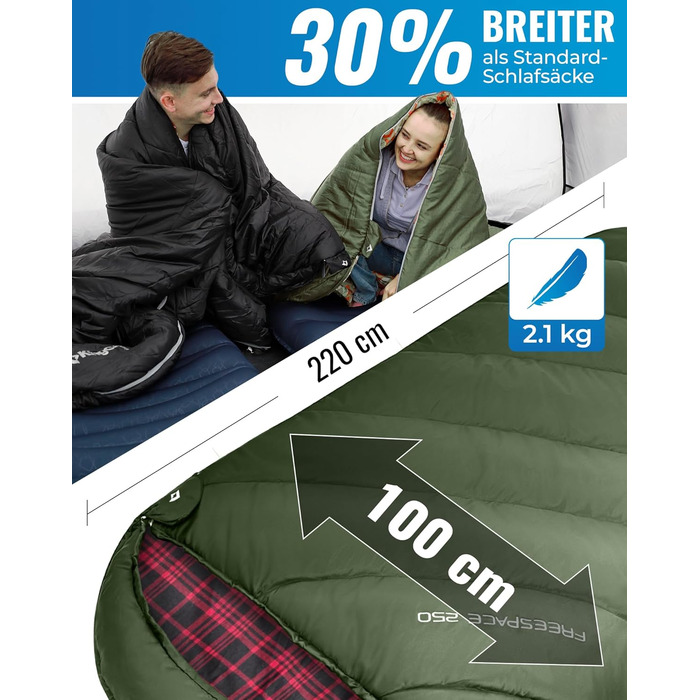 KingCamp XXL 3-Season Sleeping Bag - Oversized Adult Sleeping Bag for Camping, Backpacking, Hiking, and Travel - Lightweight Indoor/Outdoor (#Classic Olive)