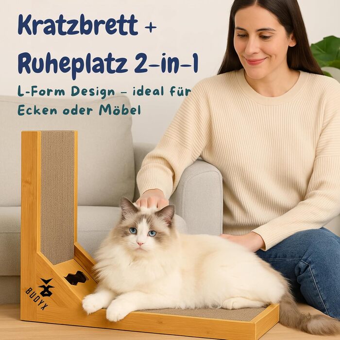 Дряпалка для котів L-подібної форми – з щільної гофрованої картонної коробки – для дряпання та відпочинку – екологічна, двостороння та стійка – ідеальна для домашніх котів