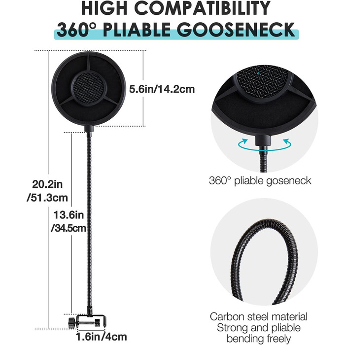 FIFINE K688 Тримач для мікрофона на підставці – кріплення для мікрофона з гнучким регулюванням, сумісний з FIFINE XLR/USB мікрофонами, з кабелеутримувачами, для запису звуку