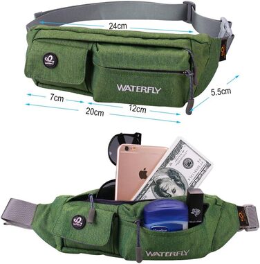 WATERFLY Поясна сумка на пояс для чоловіків та жінок: стильна сумка через плече для спорту, бігу, прогулянок з собакою, подорожей (Зелена)