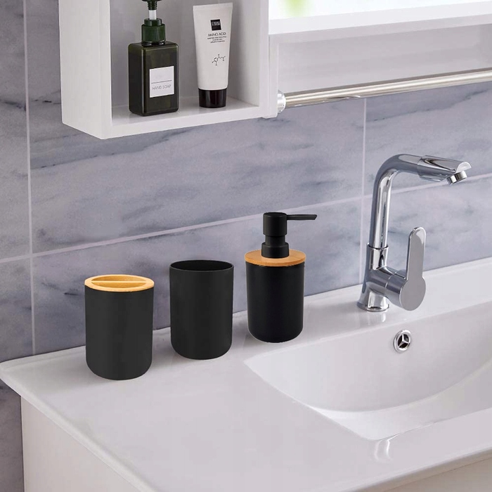 Елегантний набір для ванної кімнати 6в1: дозатор для мила та тримач для паперу, чорний