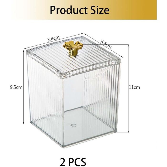 Контейнер для ватних паличок та дисків 2 шт. Організатор для ванної кімнати, прозорий | Зберігання для туалетного столика
