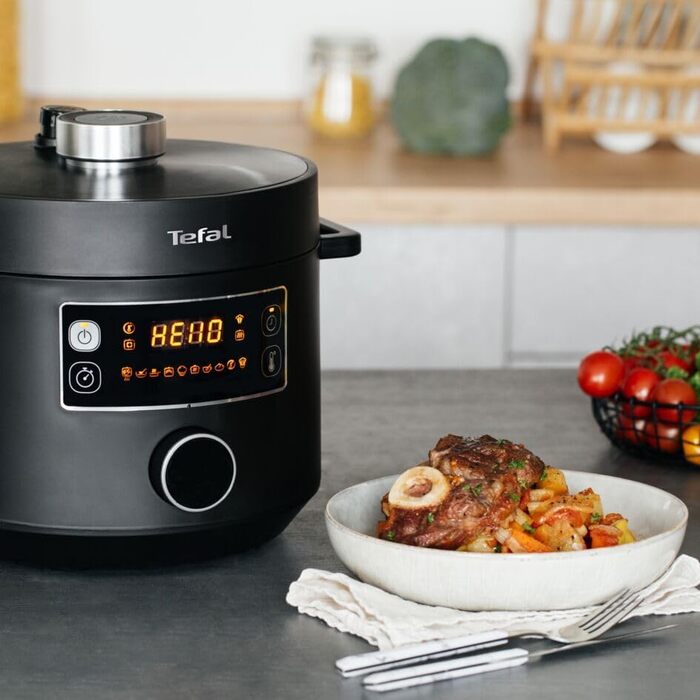 Мультиварка Tefal Turbo Cuisine 4.8л CY7548: швидка, 10 програм (приготування на пару, тушкування, смаження, су-від, рис), підтримання тепла, антипригарне покриття, чорна