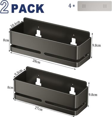 Настінна полиця для ванної кімнати (5 шт. в наборі) з мильницею та тримачем для зубних щіток, без свердління, для ванної та кухні (сірий) (сірий - 2 яруси)