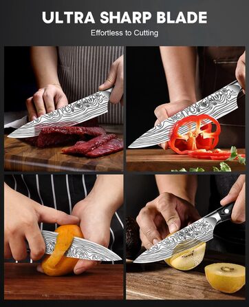 Ніж Santoku MOSFiATA 18 см, кухонний ніж з нержавіючої сталі EN 1.4116, дерев'яна ручка, набір 2 шт.