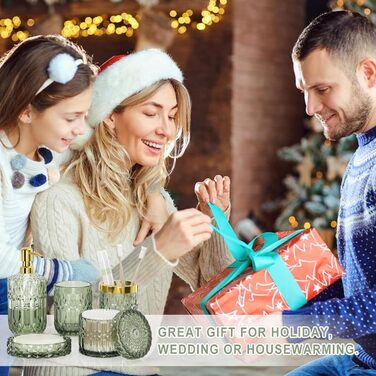 Набір аксесуарів для ванної кімнати зі скла (5 предметів), набір дозаторів для мила зі скла з нержавіючої сталі, елегантний сучасний декор для ванної кімнати, подарунок на День святого Валентина, день народження або новосілля (Shallowgreen)