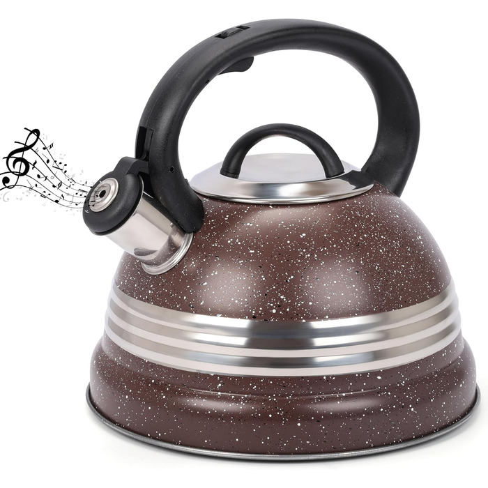 Чайник Belle Vous 3л з нержавіючої сталі для плити/індукції - Білий текстурований дизайн