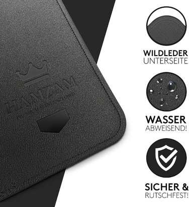 Підкладка для столу HAMZAM з PU шкіри, 90x40 см - преміум якість, з інтегрованим ковриком для миші, чорна